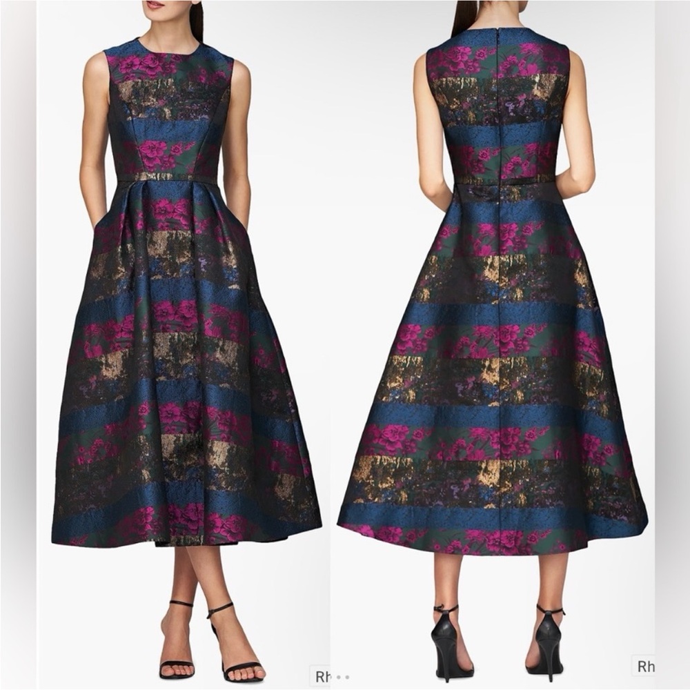 Kay Unger Faye Painterly Jacquard Midi Cocktail Dress, NEW, Size 6, MSRP $388